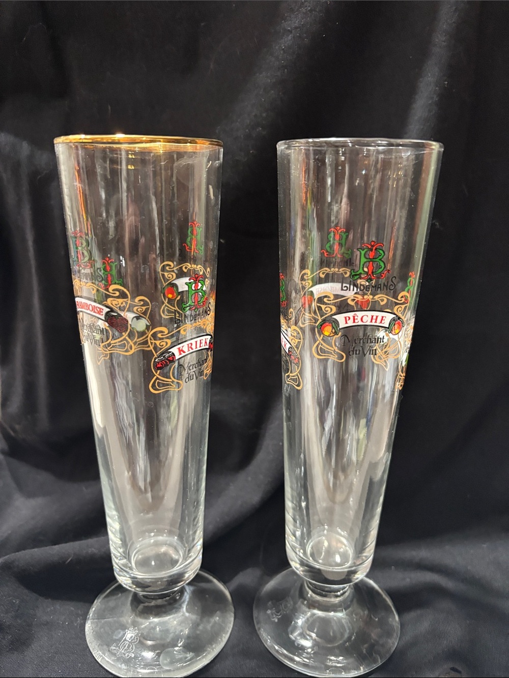 Branded Clear Pilsner Vases with Gold Trim and Red-Green Crest